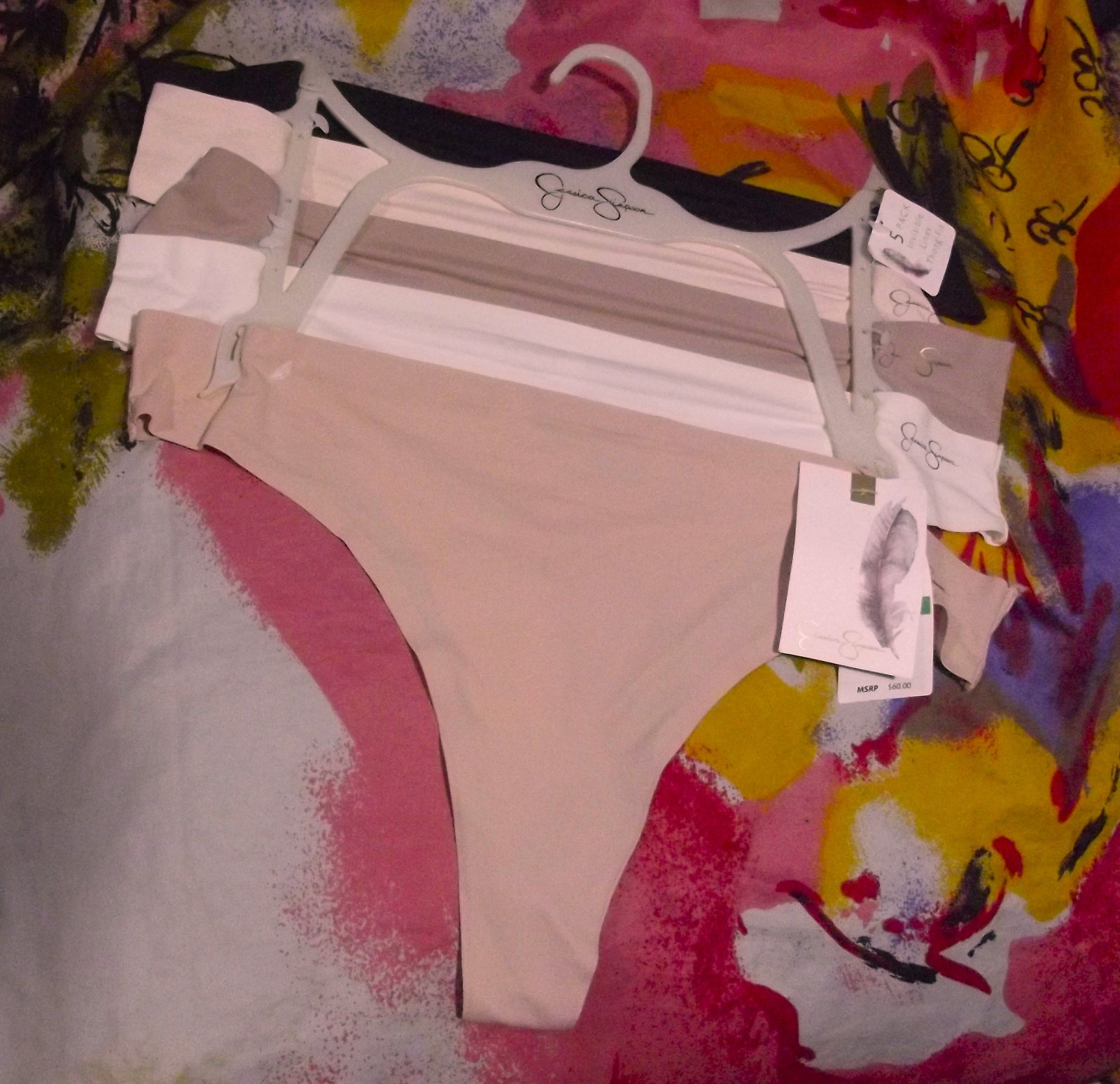 5 NEW JESSICA SIMPSON JS91026 3BG INVISIBLE LINES MICROFIBER THONG PANTIES L