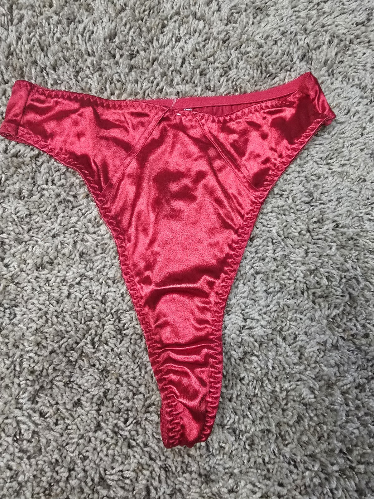 Vintage Silky Second Skin Satin Thong Panty Lingerie Medium Red