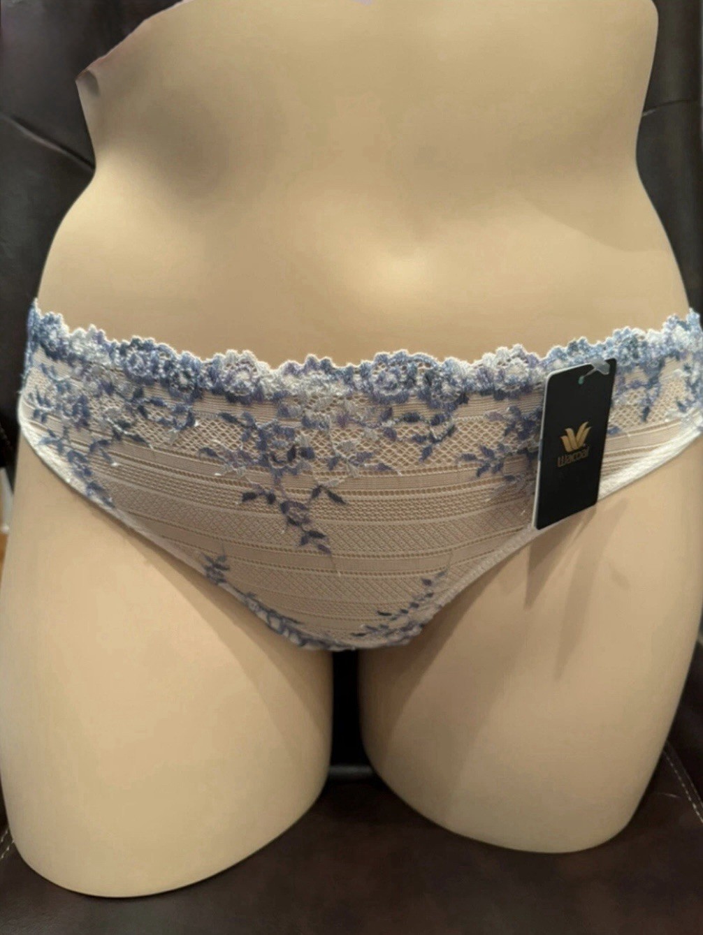 WACOAL 64391 PASTEL PARCHMENT BLUE MULTI Embrace Lace BIKINI Panties XL