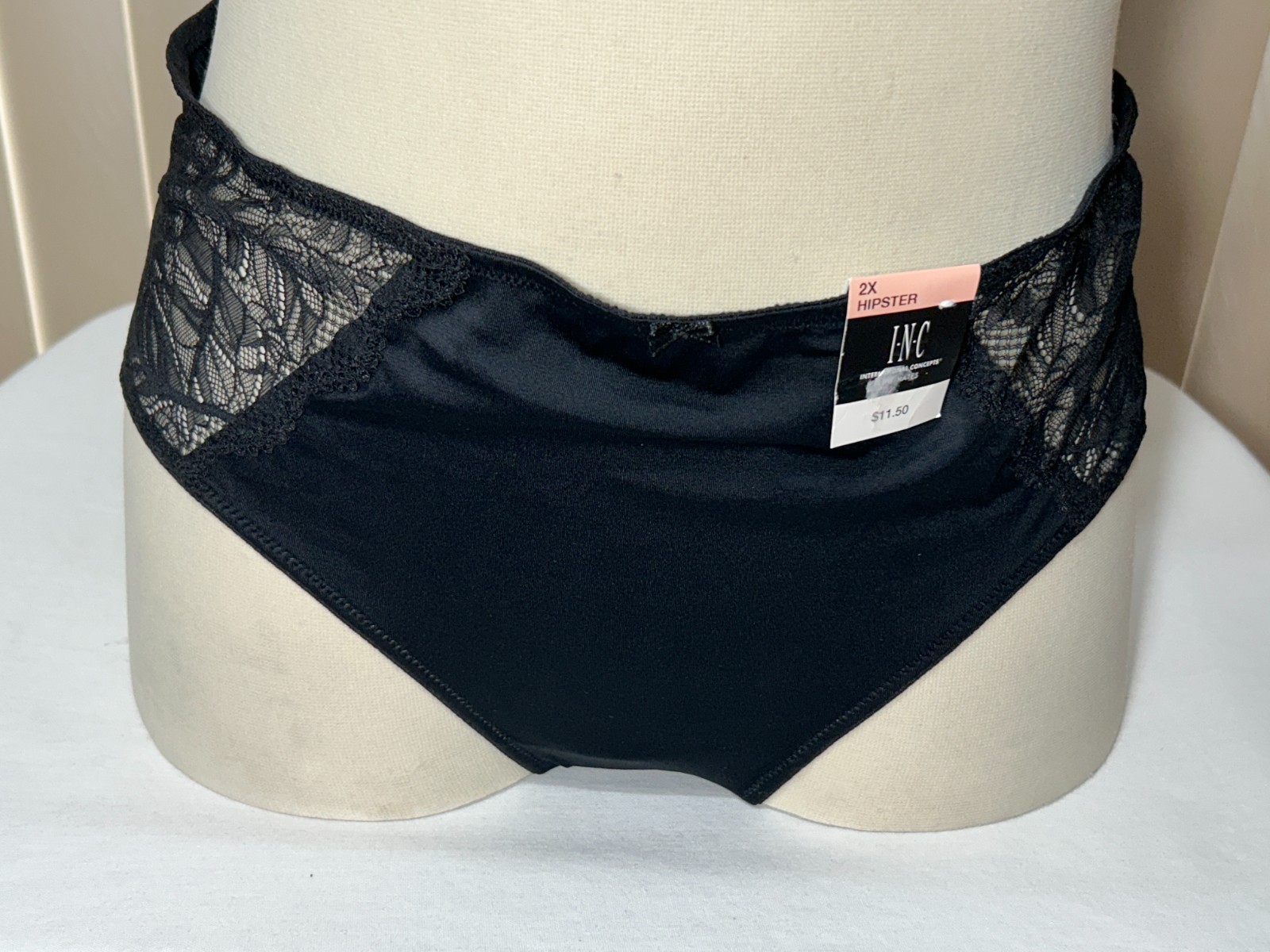 INC Underwear 2X Full Brief Sheer Lace Detail Panty Black International Concept