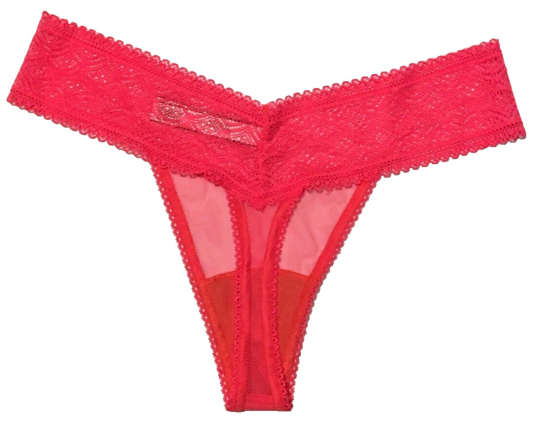Victorias Secret Peachy Pink Fishnet Mesh Thong Panties M Sheer No Show Lace