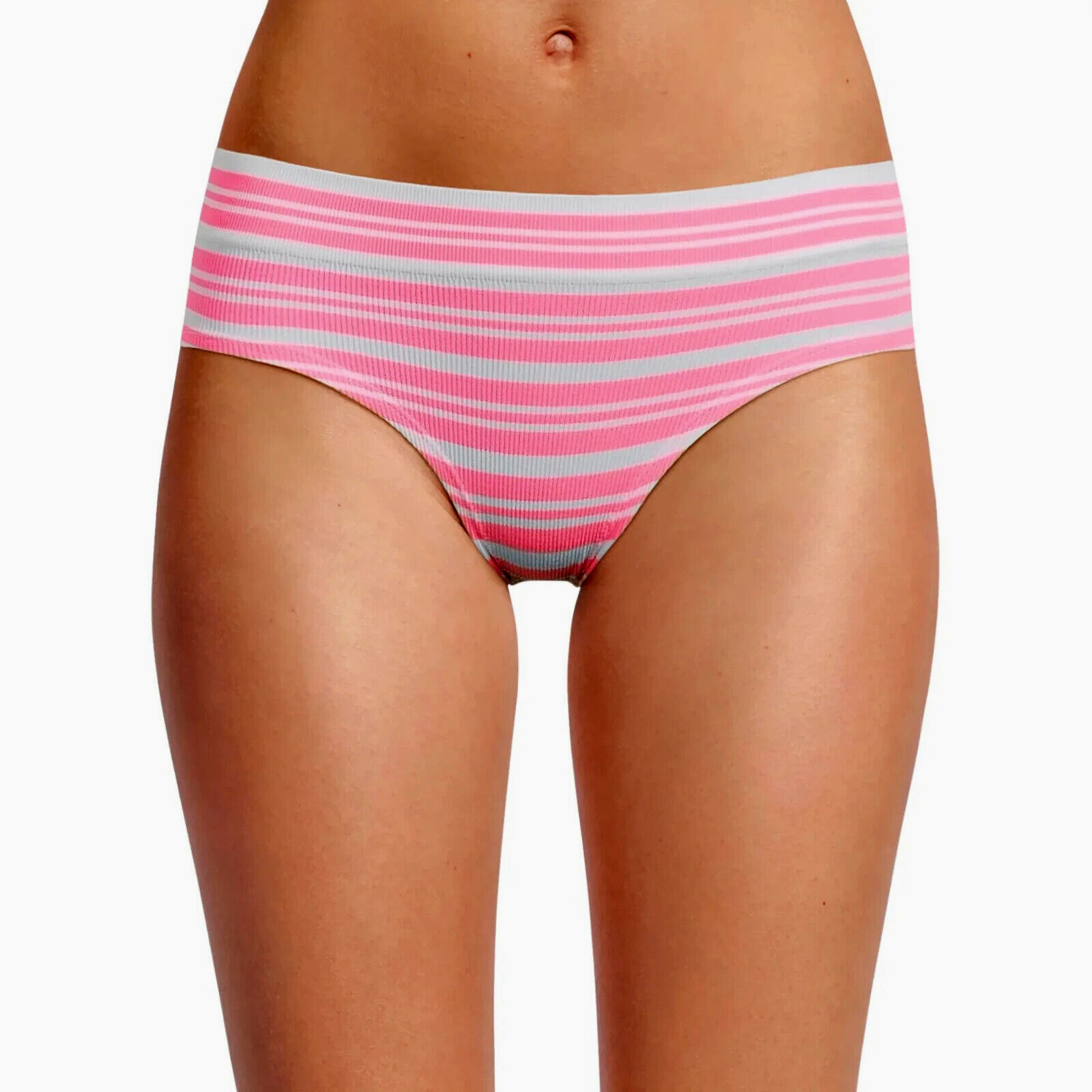 No Boundaries Women’s Seamless Hipster Panties Size MEDIUM Pink White Stripe NEW