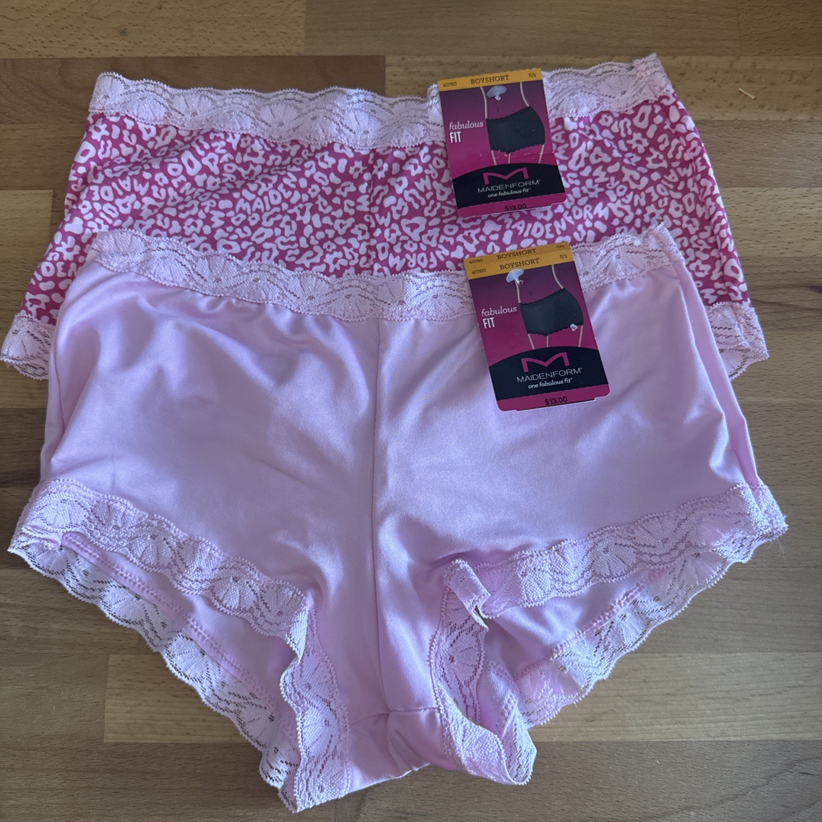 2X-MAIDENFORM Fabulous Fit Classic Lace Trim Pink Boyshort Panty Size S/5 NWT