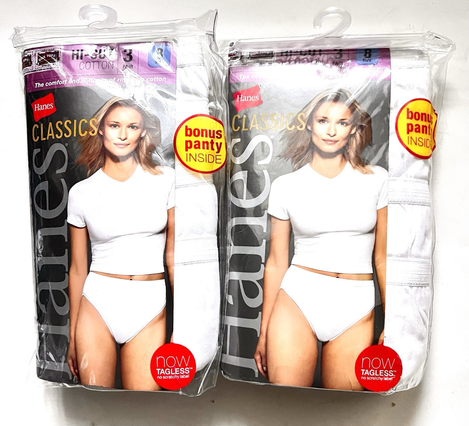 Hanes Classics Women’s Panties 8 Pair Hi Cut Cotton White Underwear Size 8