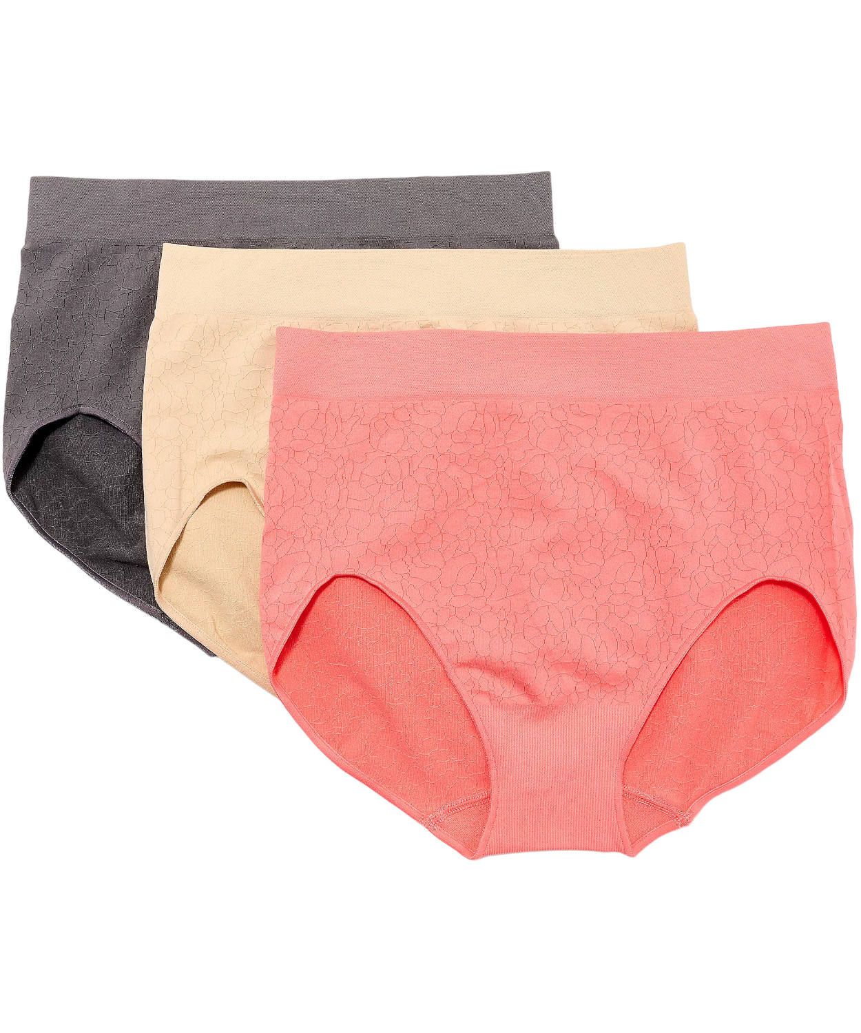 Breezies 3-Pack Seamless Floral Jacquard Brief Sweet Coral
