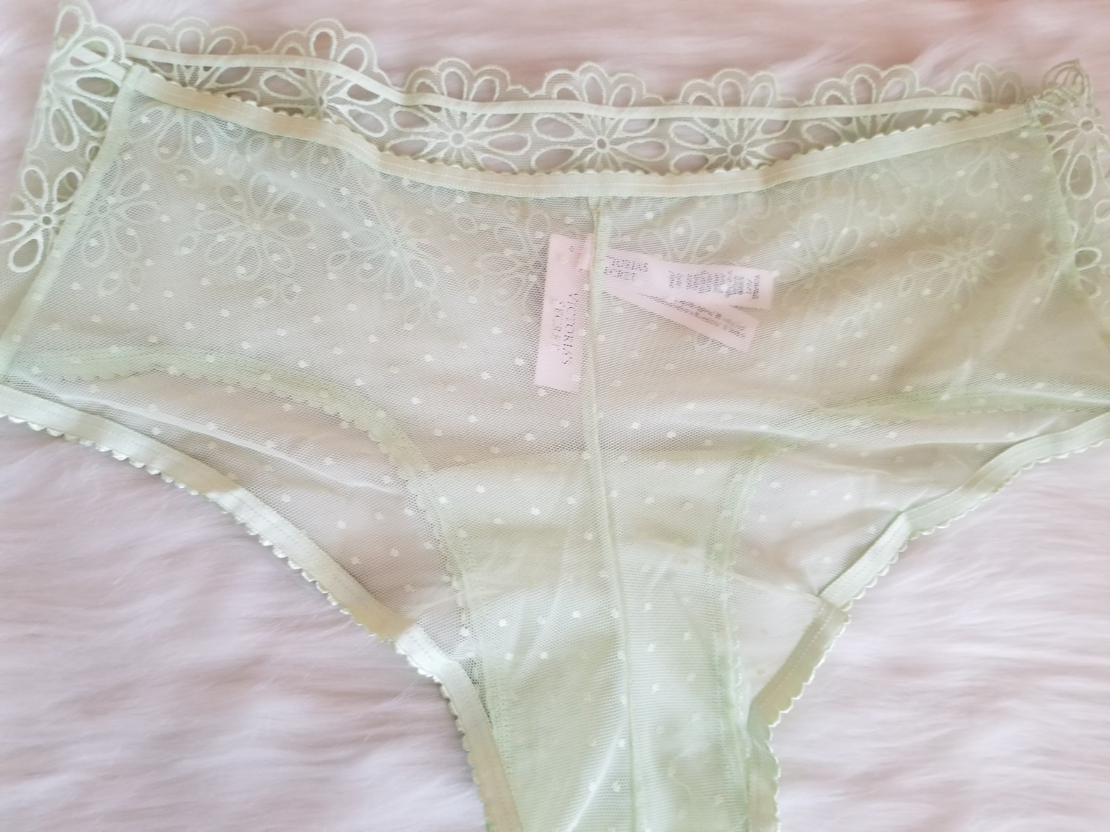 VICTORIA’S SECRET EYELET FLORAL MESH CHEEKY PANTY GREEN LARGE NWT