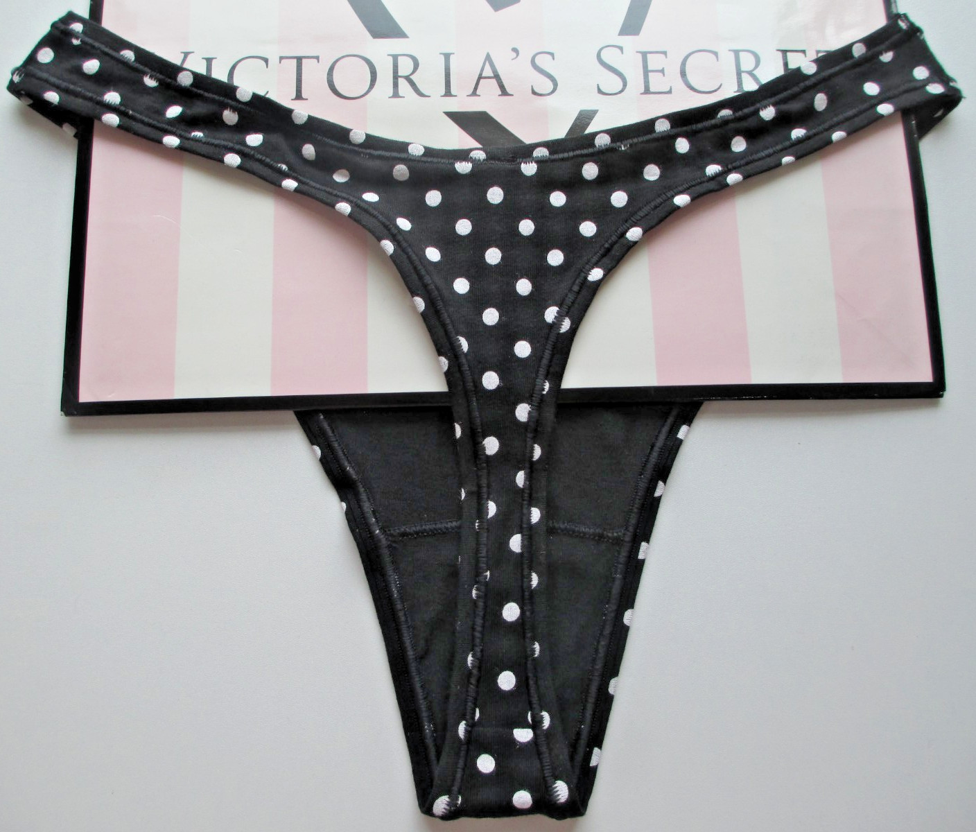 VICTORIA’S SECRET PINK Cotton High Leg Thong Panty VS Black Polka Dot S M L XL