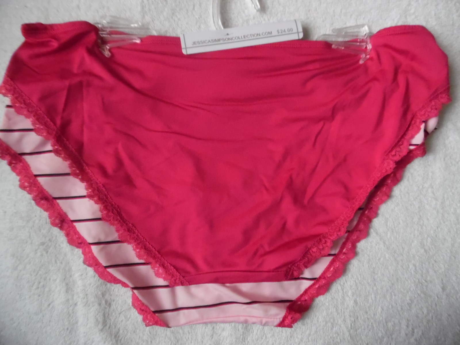 TWO NYLON SPANDEX JESSICA SIMPSON BIKINIS PANTIES PINK, L. PINK STRIPE SMALL S
