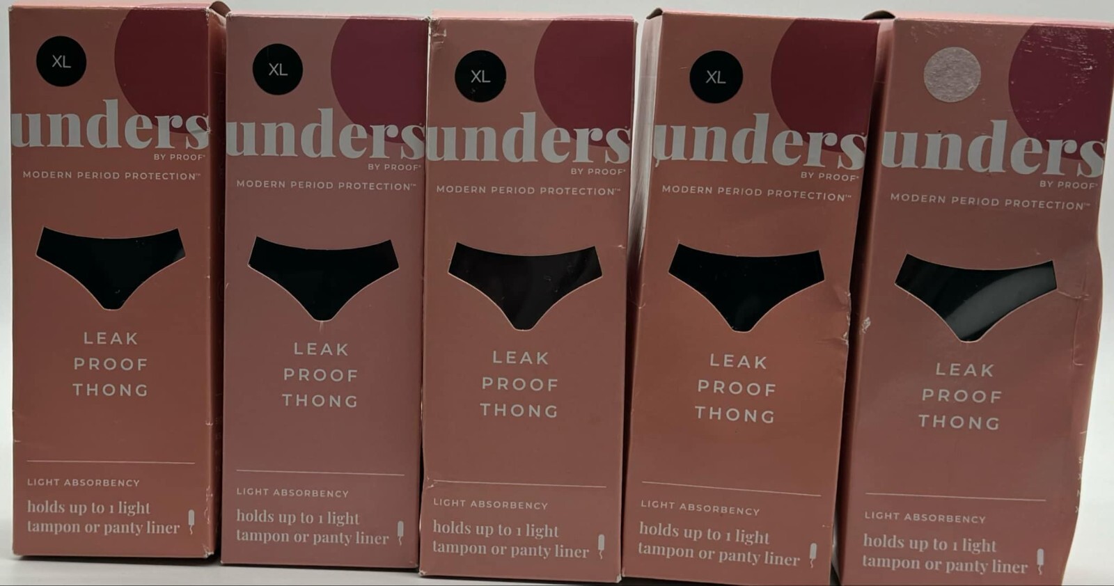 5PK Unders By Proof Leak Proof Thong ~ Size -XL ~ BLACK ~ Light Absorbency ~READ