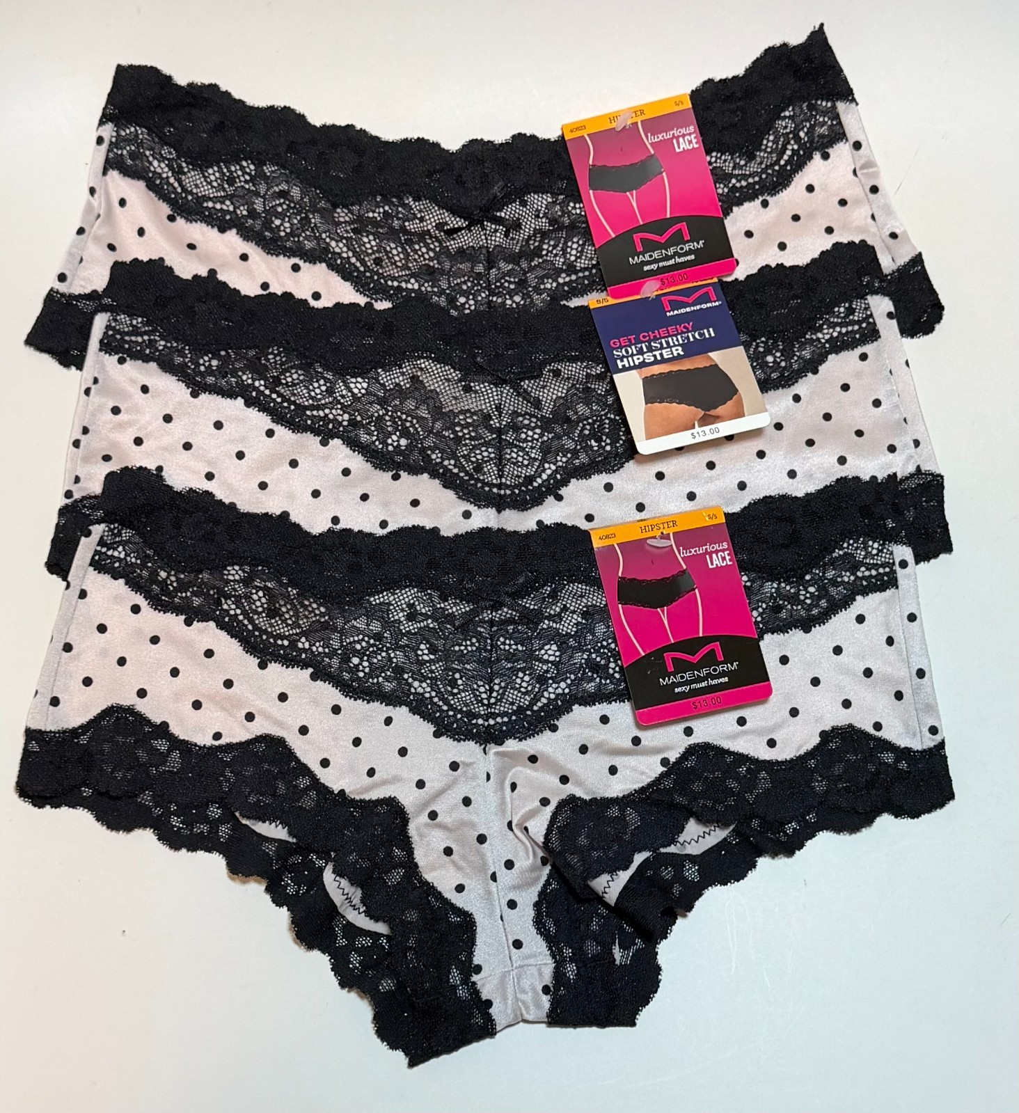 NWT 3 Maidenform Get Cheeky Hipster Panties 40823 Dots Size 5/S