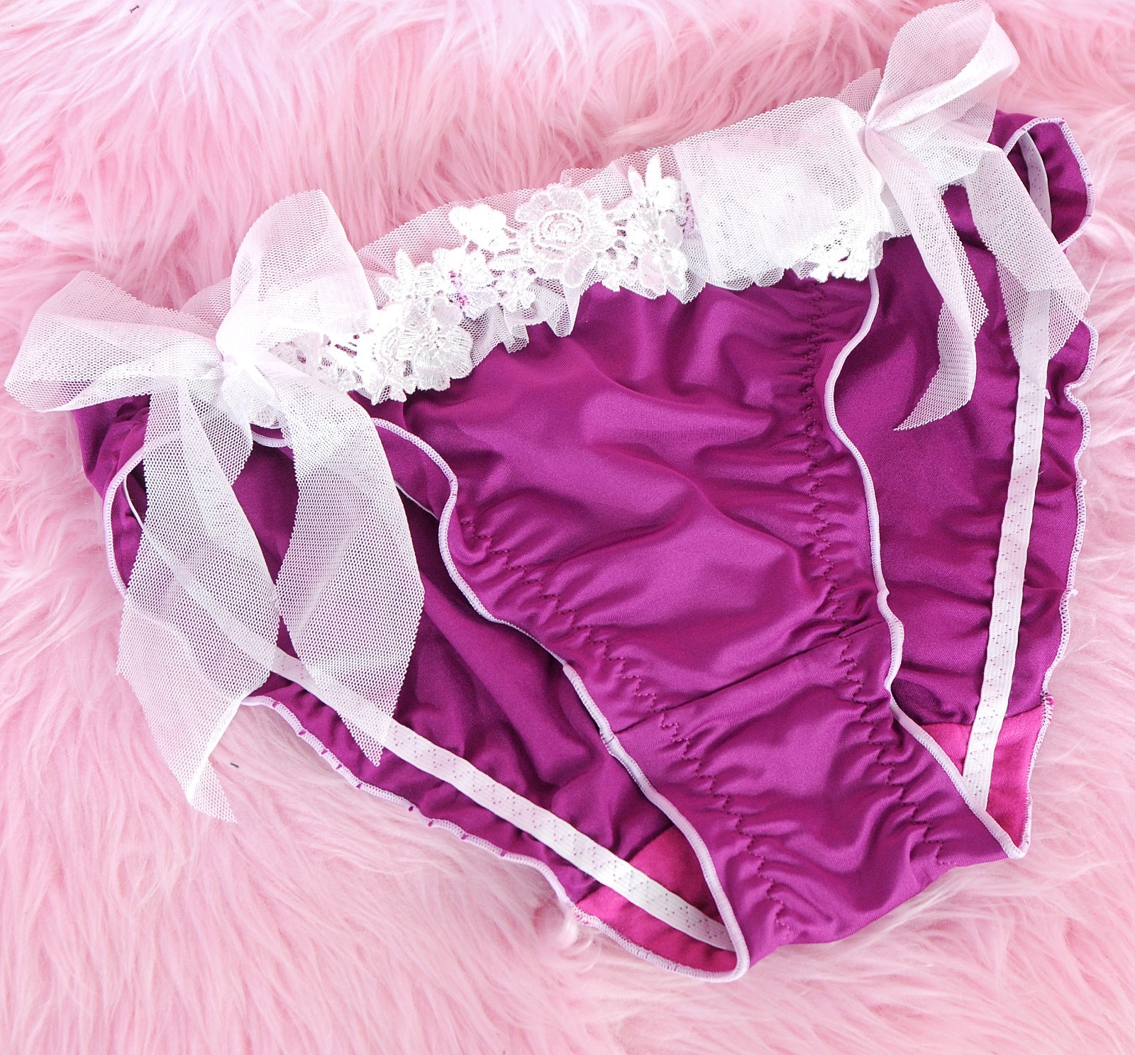 VALENTINE’S PRINCESS Fuchsia Sissy Tie up Dolly Lacy Exotic Bikini Panties sz S