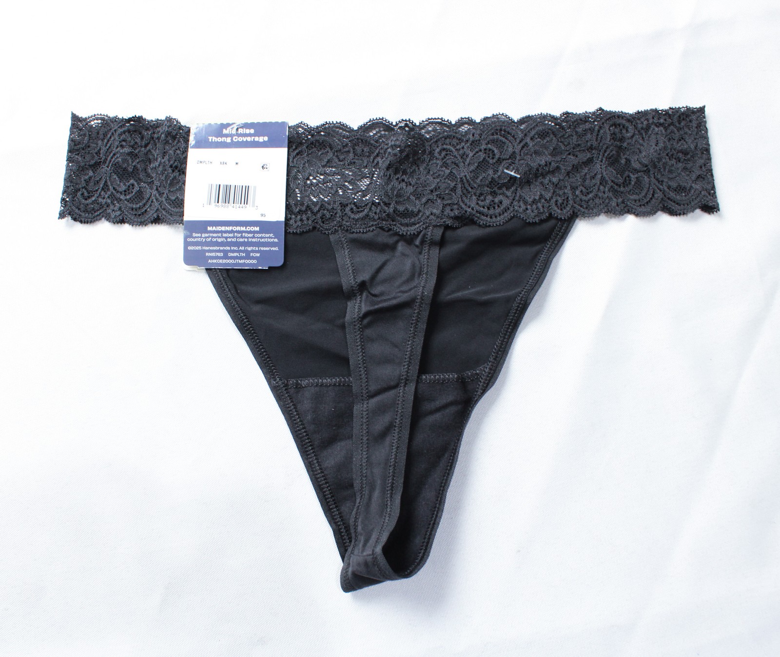 Maidenform Women’s Lightweight Microfiber Lace Thong DH3 Black Medium NWT