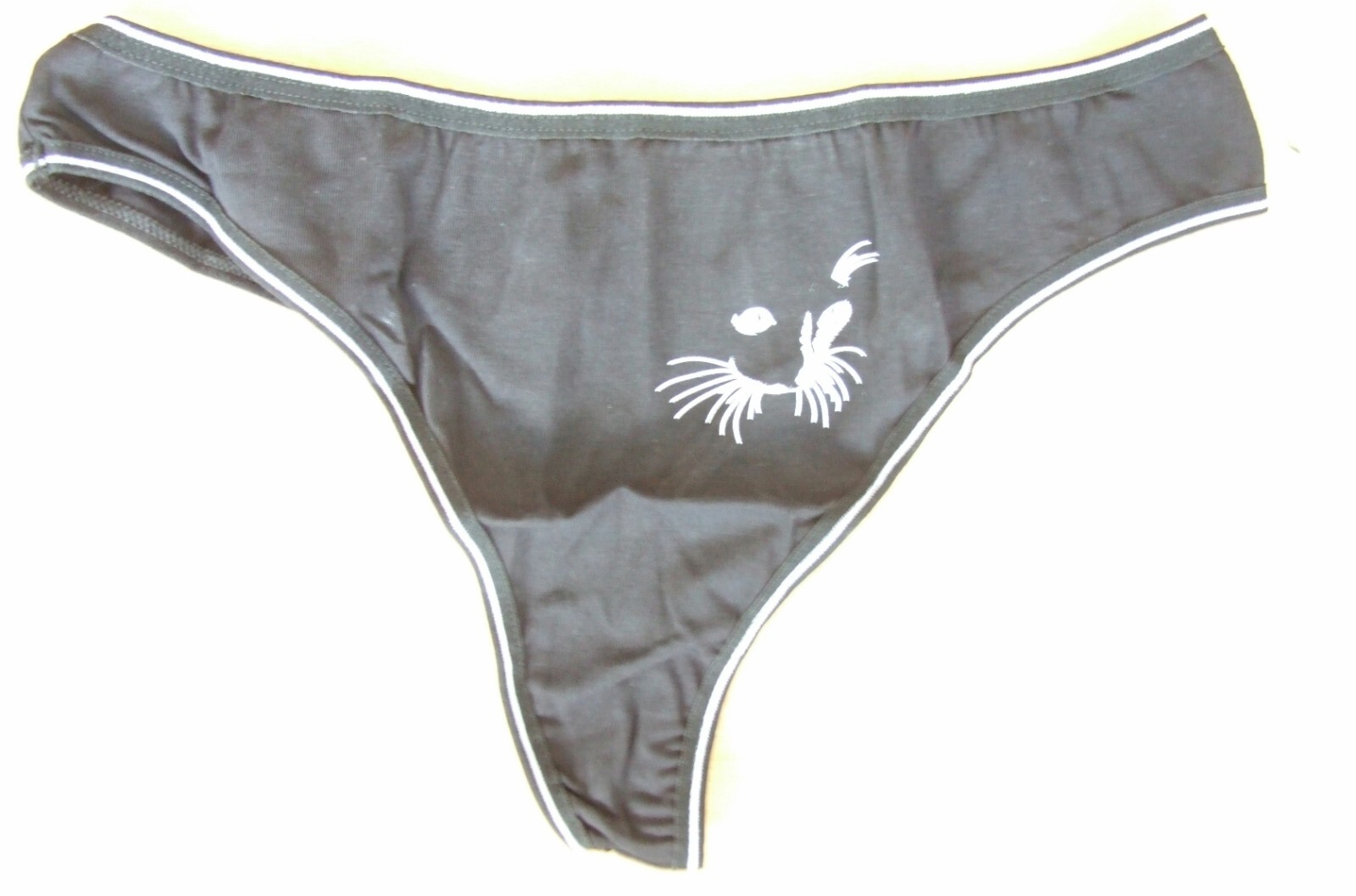Two ALYA size 10-12 thong knickers panties with Cat Print stretchy cotton Black