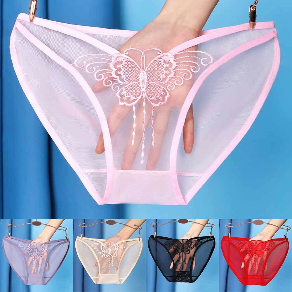 Women Embroidery Butterfly Sheer Underwear Lingerie Mesh Briefs Lace Panties