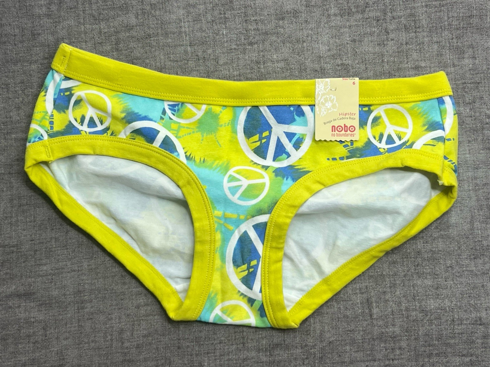 VINTAGE NO BOUNDARIES COTTON PEACE SIGN HIPSTER PANTY BRIEF BLUE LIME NOBO M 6