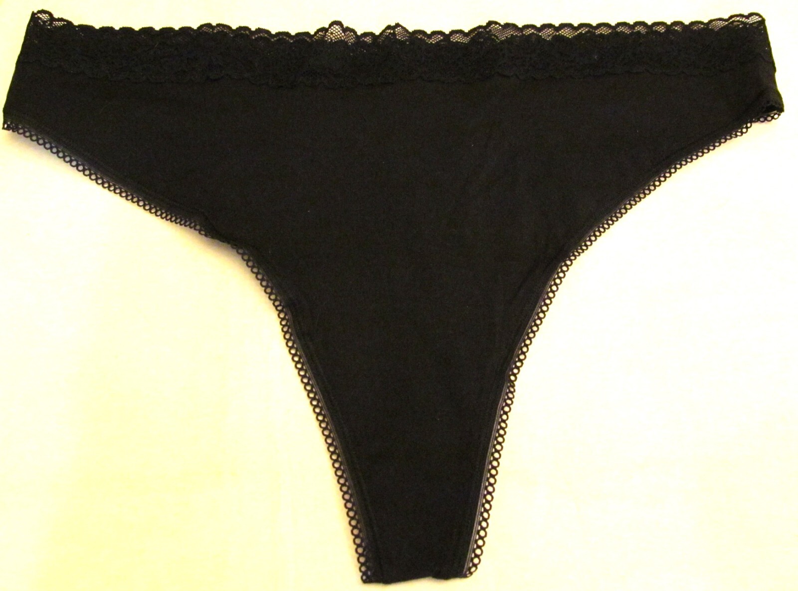 Savage X Fenty Cotton Essentials Jersey Lace Trim Thong Panties 2XLarge in Black