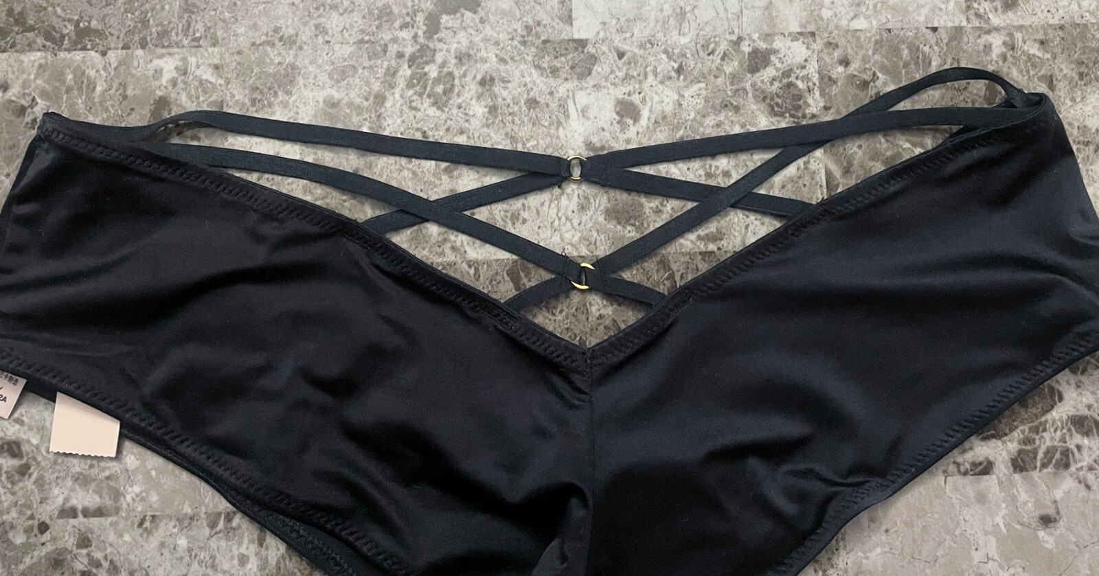 VICTORIA’S SECRET M NAVY BLUE SATIN SMOOTH STRAPPY BACK HIGH LEG CHEEKY PANTIES