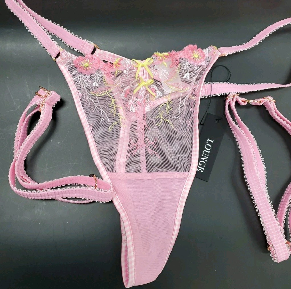 New LOUNGE Underwear Pink Nelly Thong/Suspender Set Size 3XL