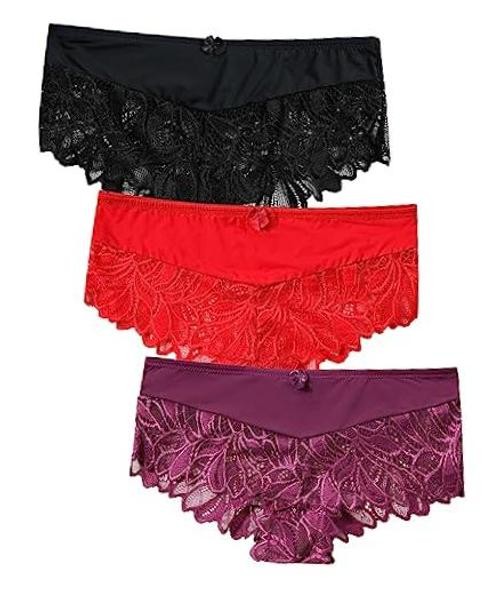 6 Pack of Lace Panties for XX-Large New – Tomato Red*1 Black*1 Grape Purple*1
