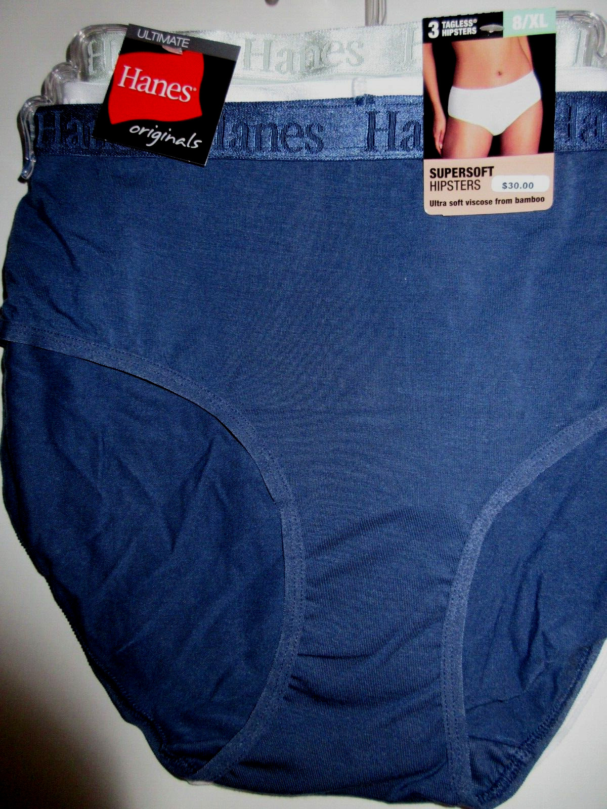 Hanes Ultimate Originals 3-Pair HIPSTER Panties cool viscose Stretch Soft ~ 8/XL