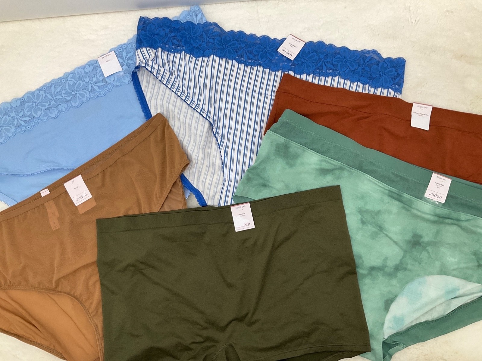 AUDEN size 3 X (24-26) 6-pr Panty Lot 2 Bikini, Hipster, 2 Briefs & Seamless Boy