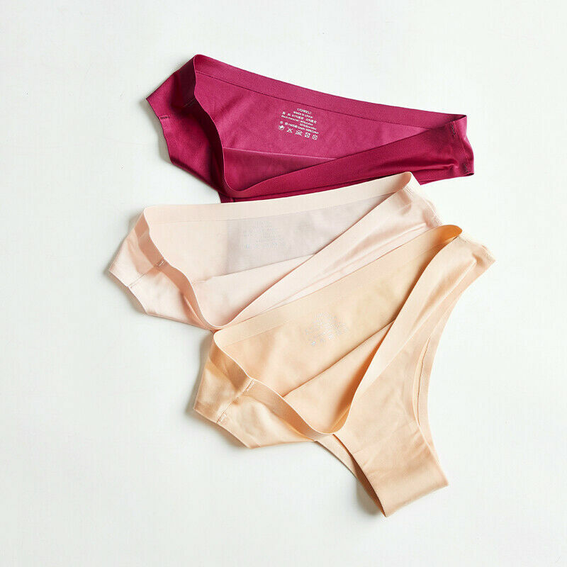 3 Pack Women Ice Silk G-string Briefs Panties Seamless Thongs Underwear Lingerie