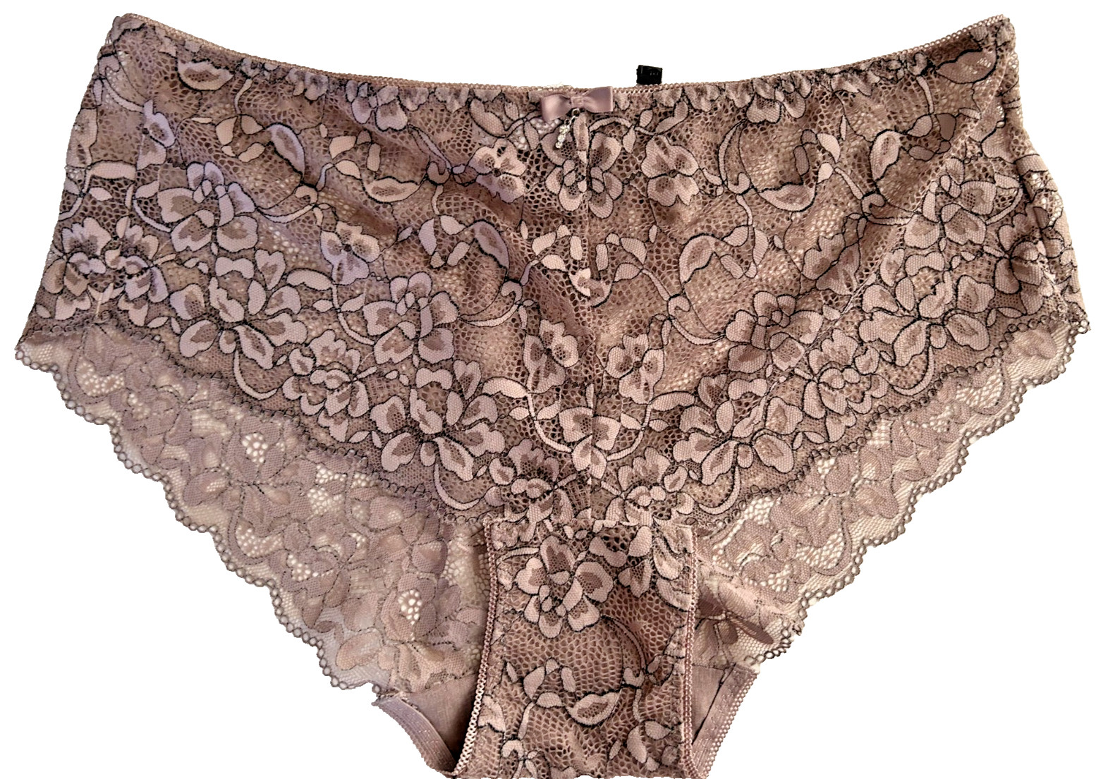 Women L Brown Scalloped Lace High Waisted Panties Seamless Full Briefs Comfy