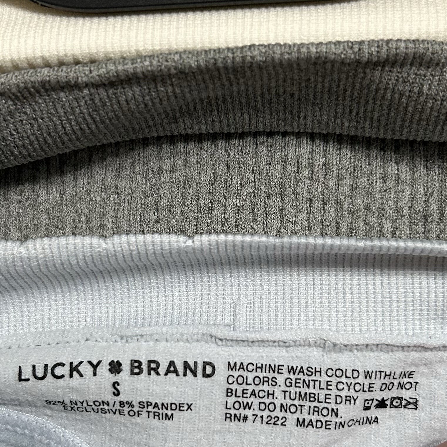 Lucky Brand Thong Women Small 3 pk Ivory Gray Blue Solid Stretch Ribd Comfy NWOT