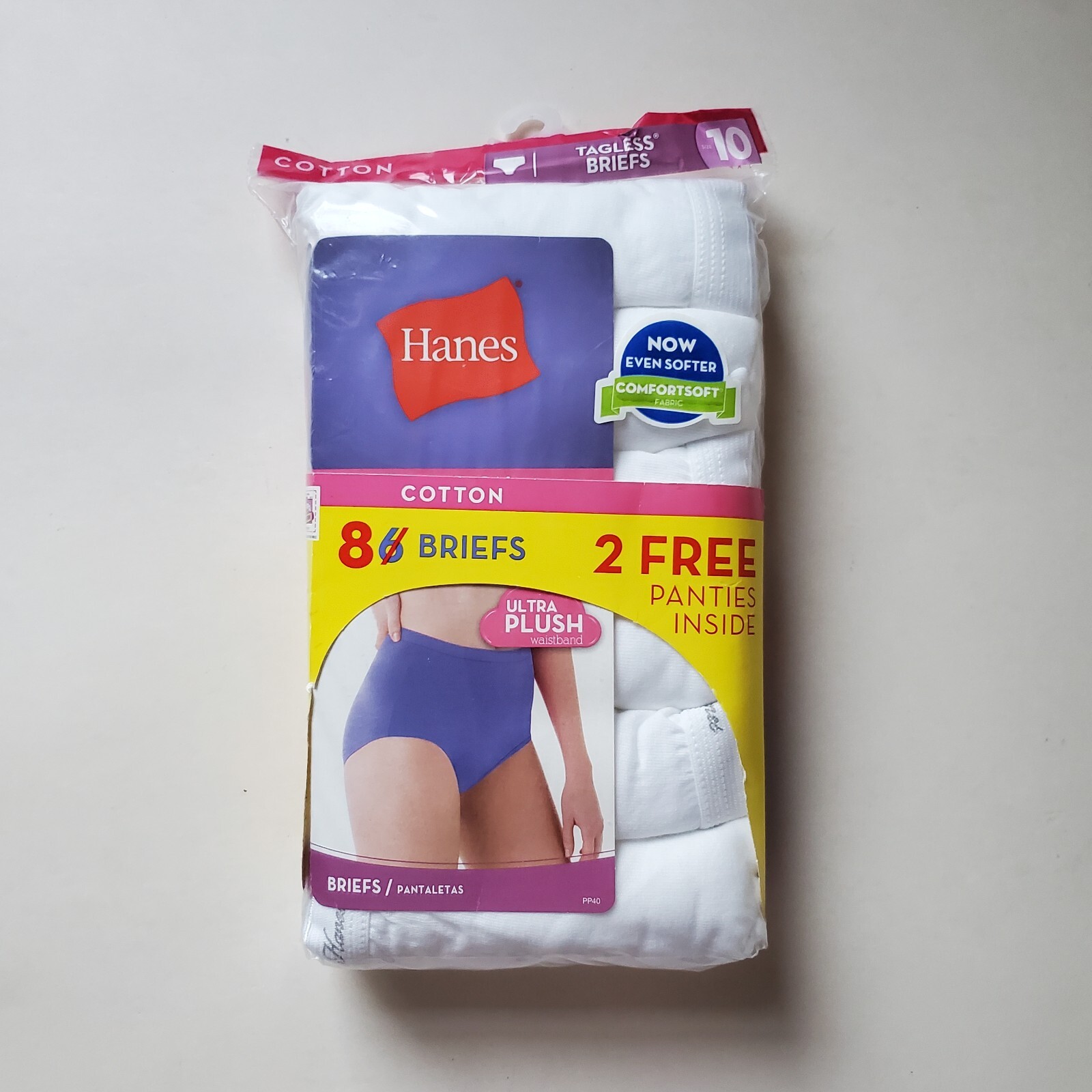 Hanes Cotton Briefs Panties 8 Pair Pack Size 10 Underwear White Tagless 2013 New