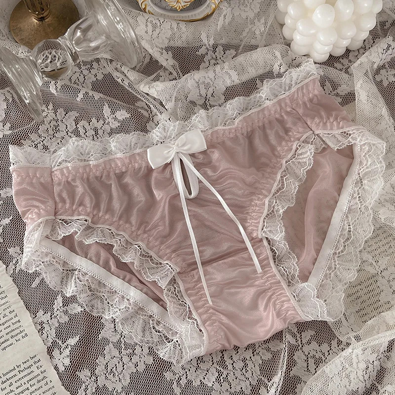 Lace Mesh Panties Low Rise Hollow Bow Soft Breathable Women’s Underwear