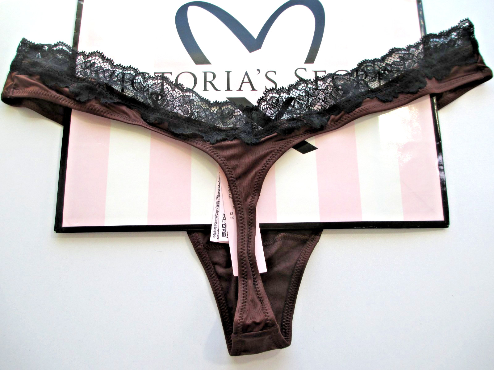 VICTORIA’S SECRET VERY SEXY High Leg Thong Panty VS Brown & Black Lace S M L XL