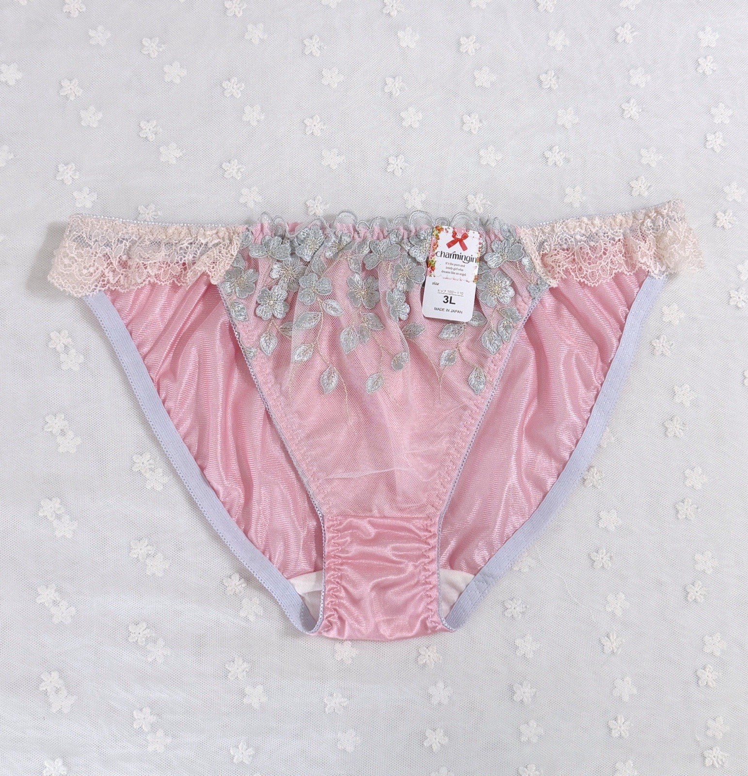Set Of 6 US-L/JP-3L Japanese Embroidery Bikini Glossy Tricot Nylon Panties