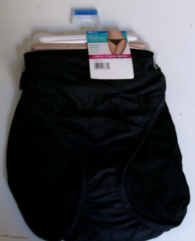 3 Radiant Vanity Fair String Bikini Style WHI/BGE/BL Size 10 Black beige white