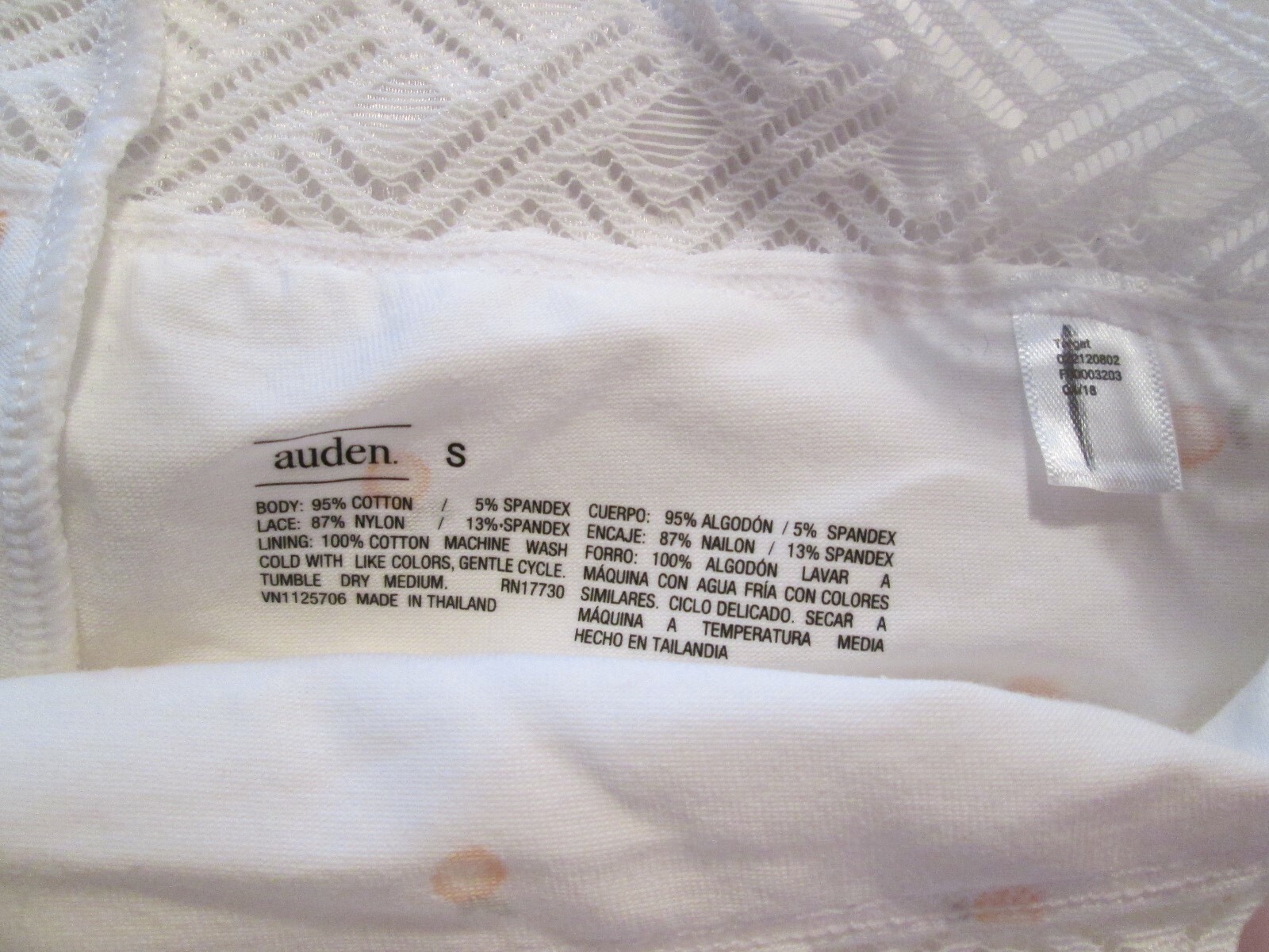 New 2 Auden Panties 💜Size S Soft Peaches on White w/Lace Top & Black Laser