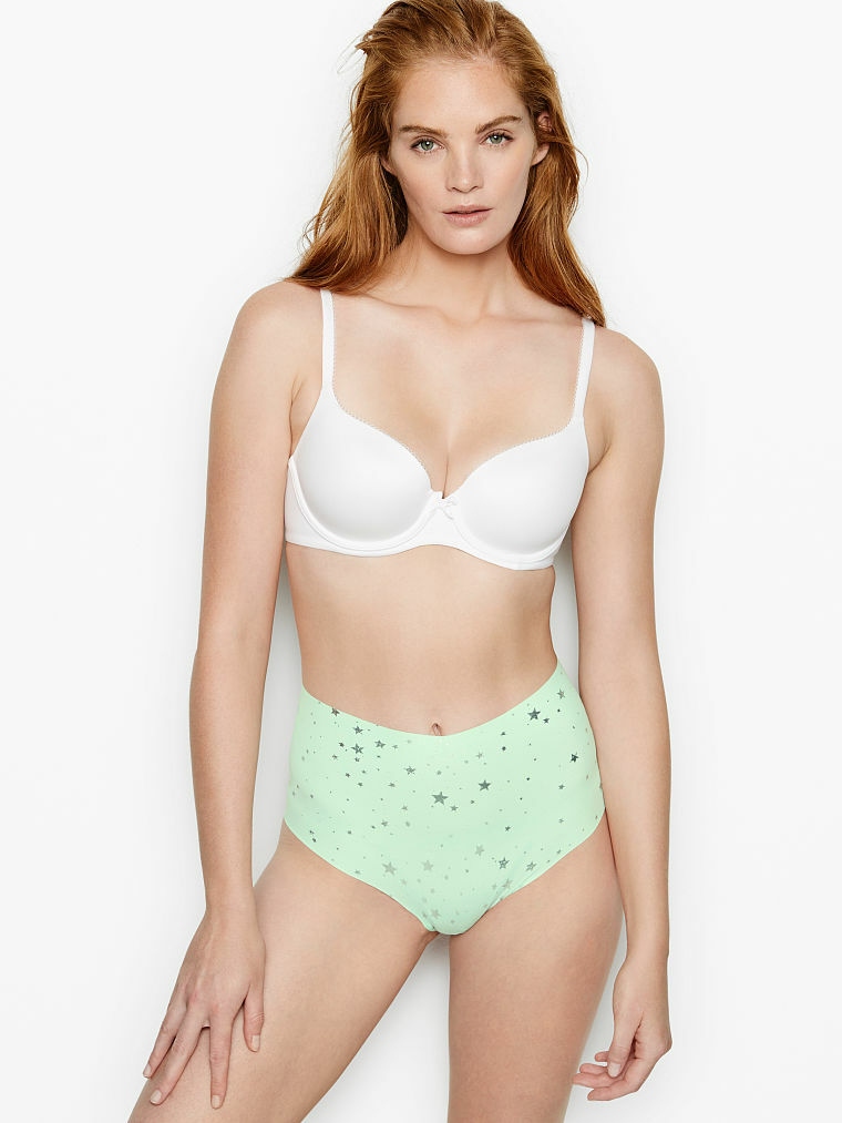 XL Green Star Foil Silver NO SHOW Victorias Secret High Waist Midi Brief Pantie