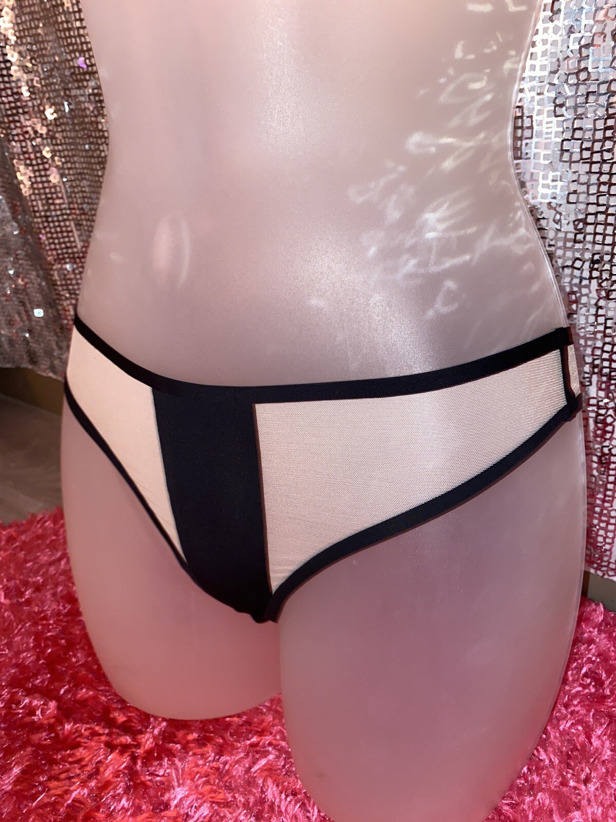 Victorias Secret Mesh Nude And Black Thong XS