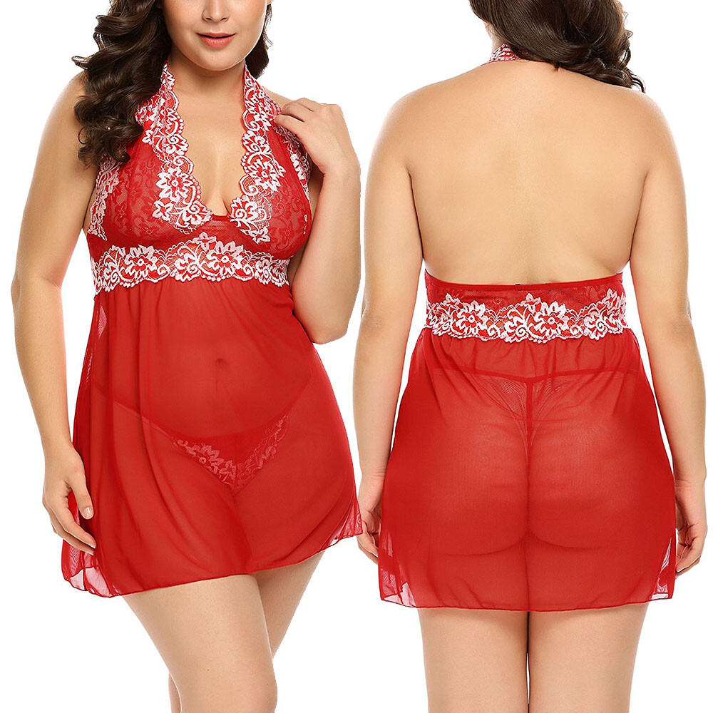 Red Women’s Sexy-Lingerie Babydoll Sleepwear Underwear Lace Dress Nightwear US