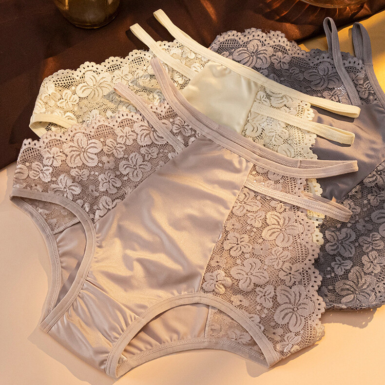 1/6 Pack Lot Womens High Waist Lace Satin Panties Lingeries Vintage Underwear
