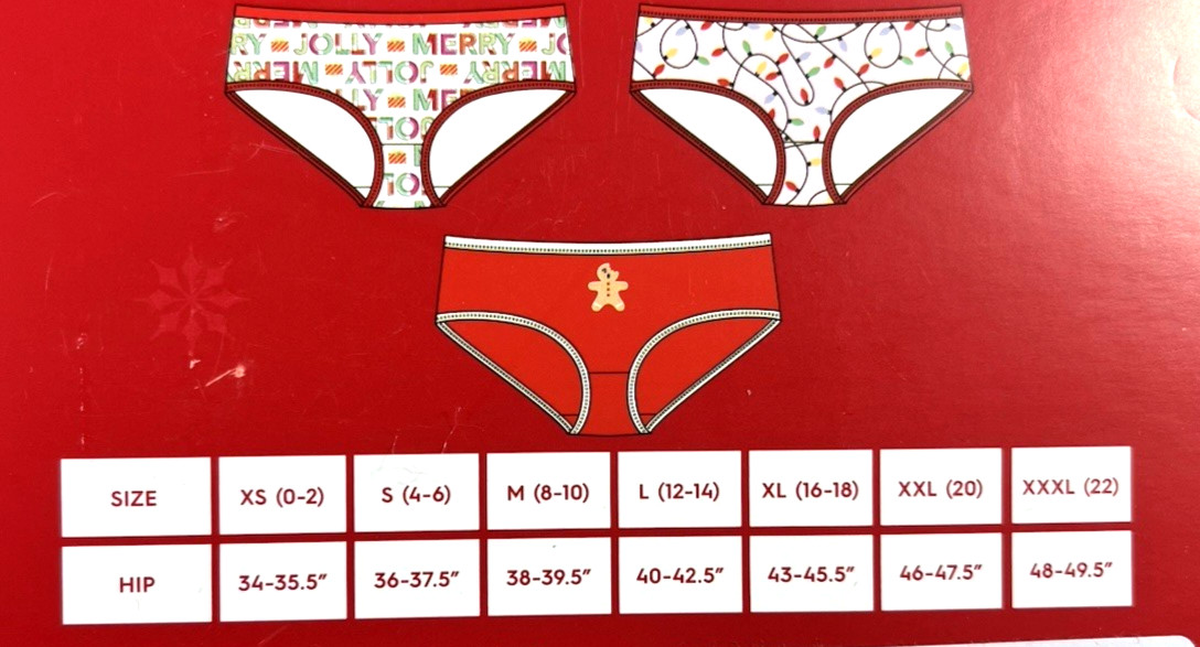 NIB~HOLIDAY TIME Christmas Hipster Underwear~ 7 Pack Women size S (8-10) Panties