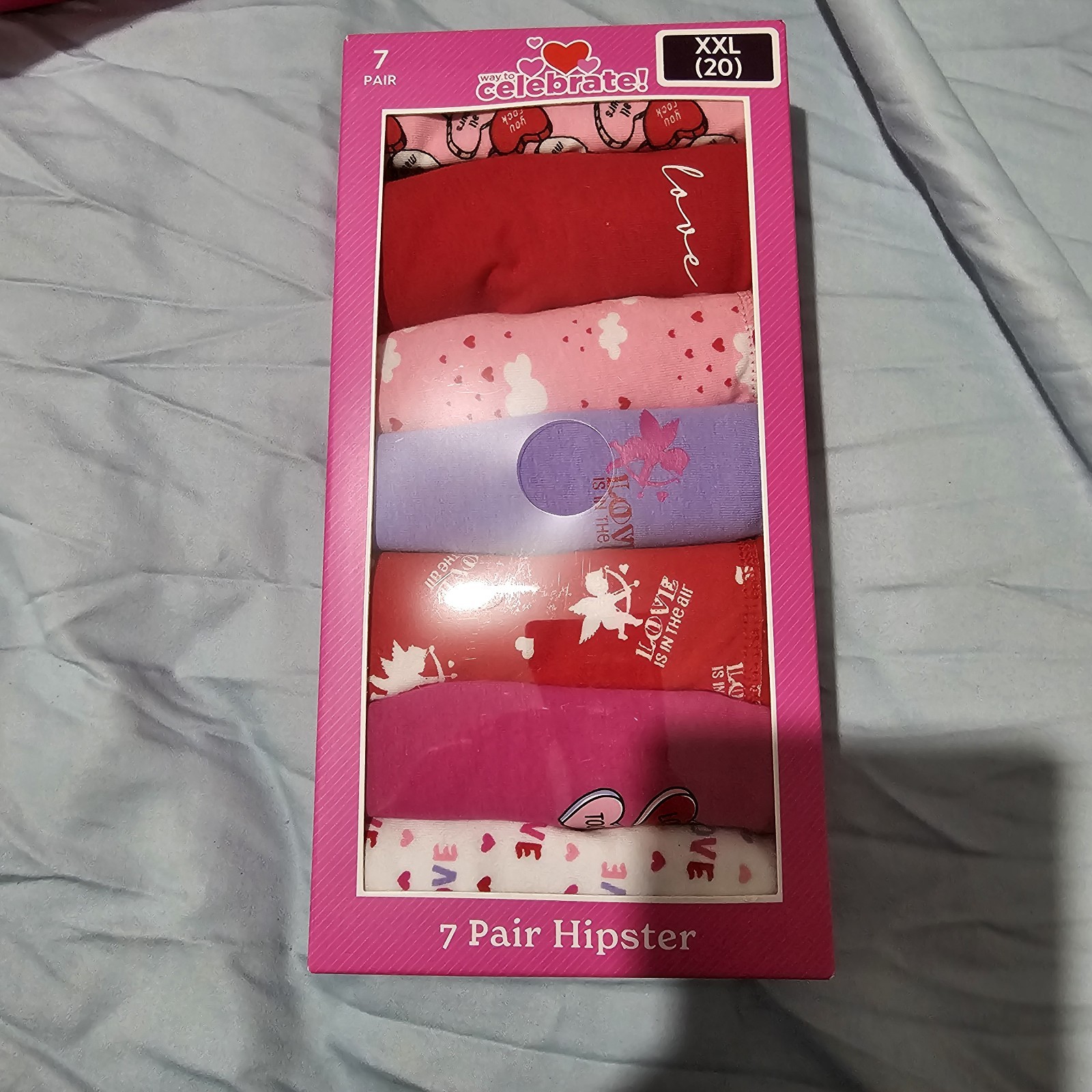 7-Pair WAY TO CELEBRATE Women’s XXL (20) Hipster Heart Jersey Underwear #7147-49