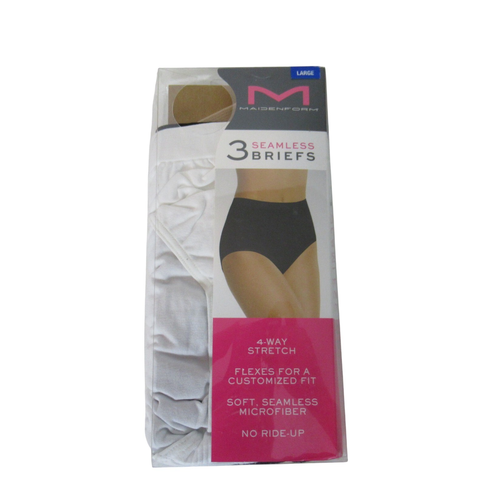 Maidenform 3 Seamless Briefs Large Beige 4-Way Stretch Full Back Coverage NEW