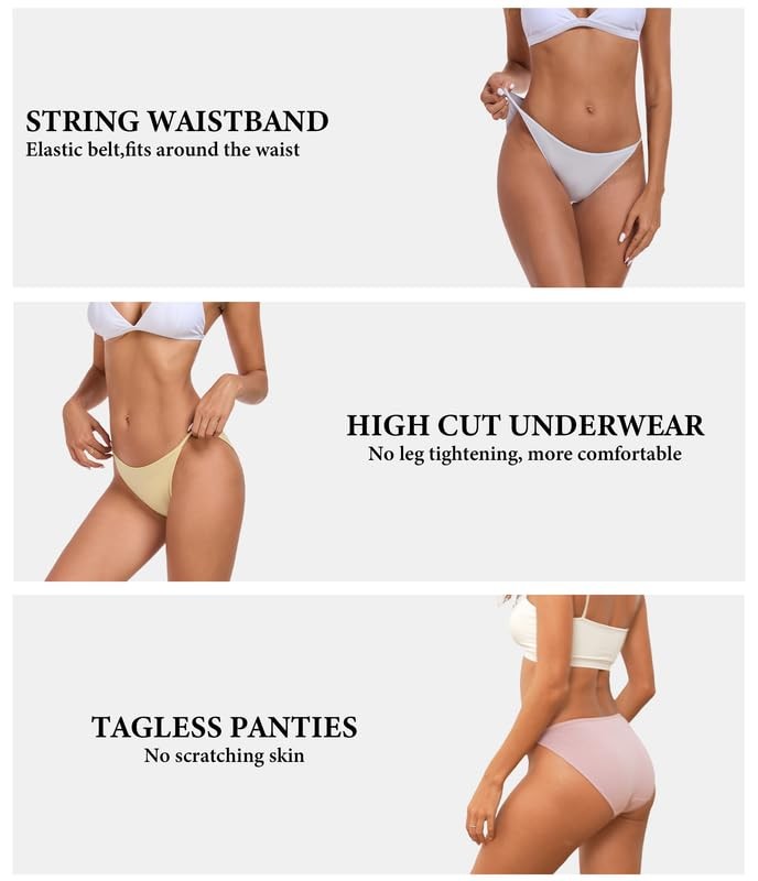Women’s High Cut String Bikini Underwear Soft Modal Low Medium 3*white 3 packs