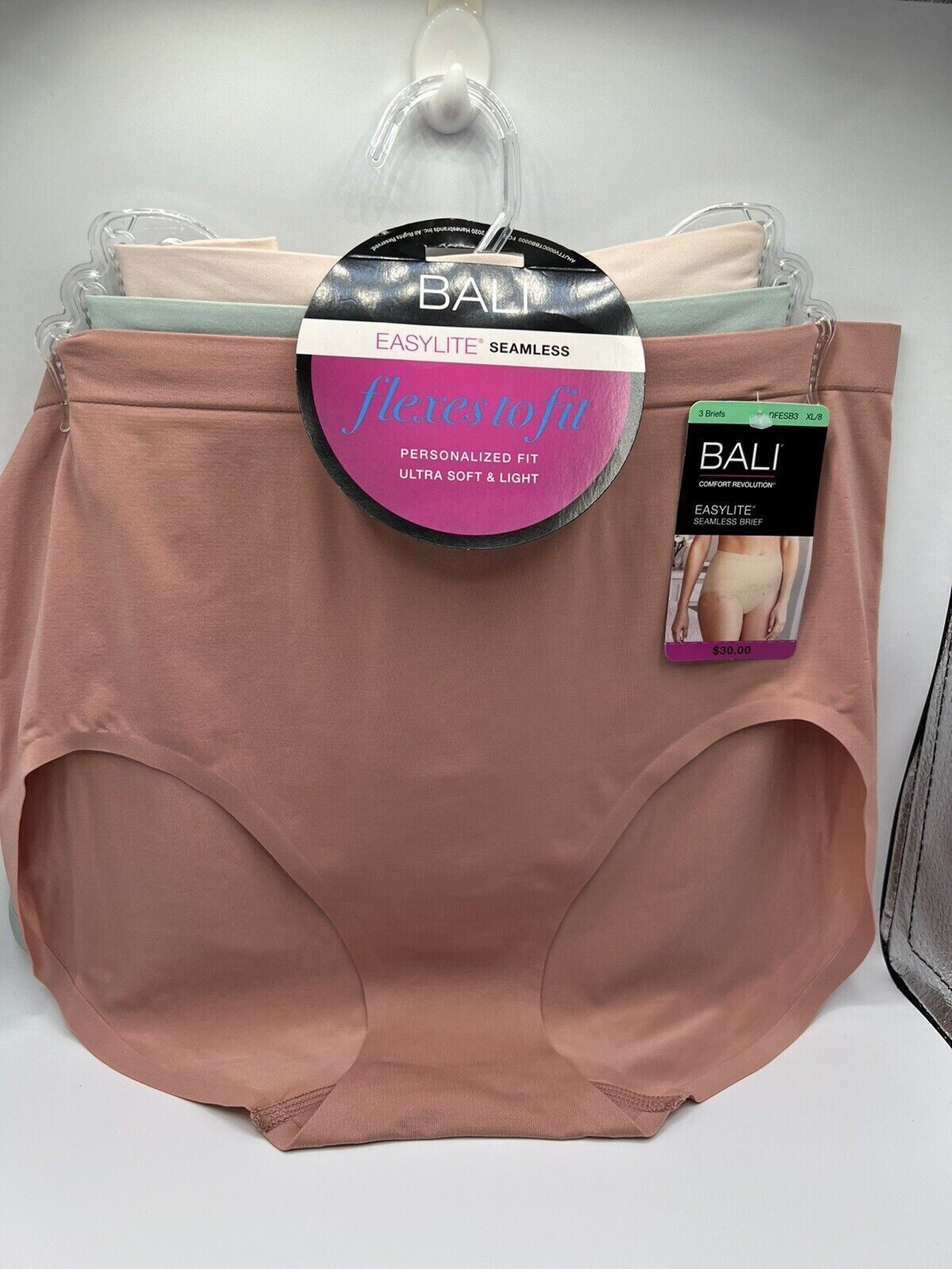 Bali 3 Pairs Briefs Comfort Revolution EasyLite Panty Sz XL/8 Mixed Lot DFESB3