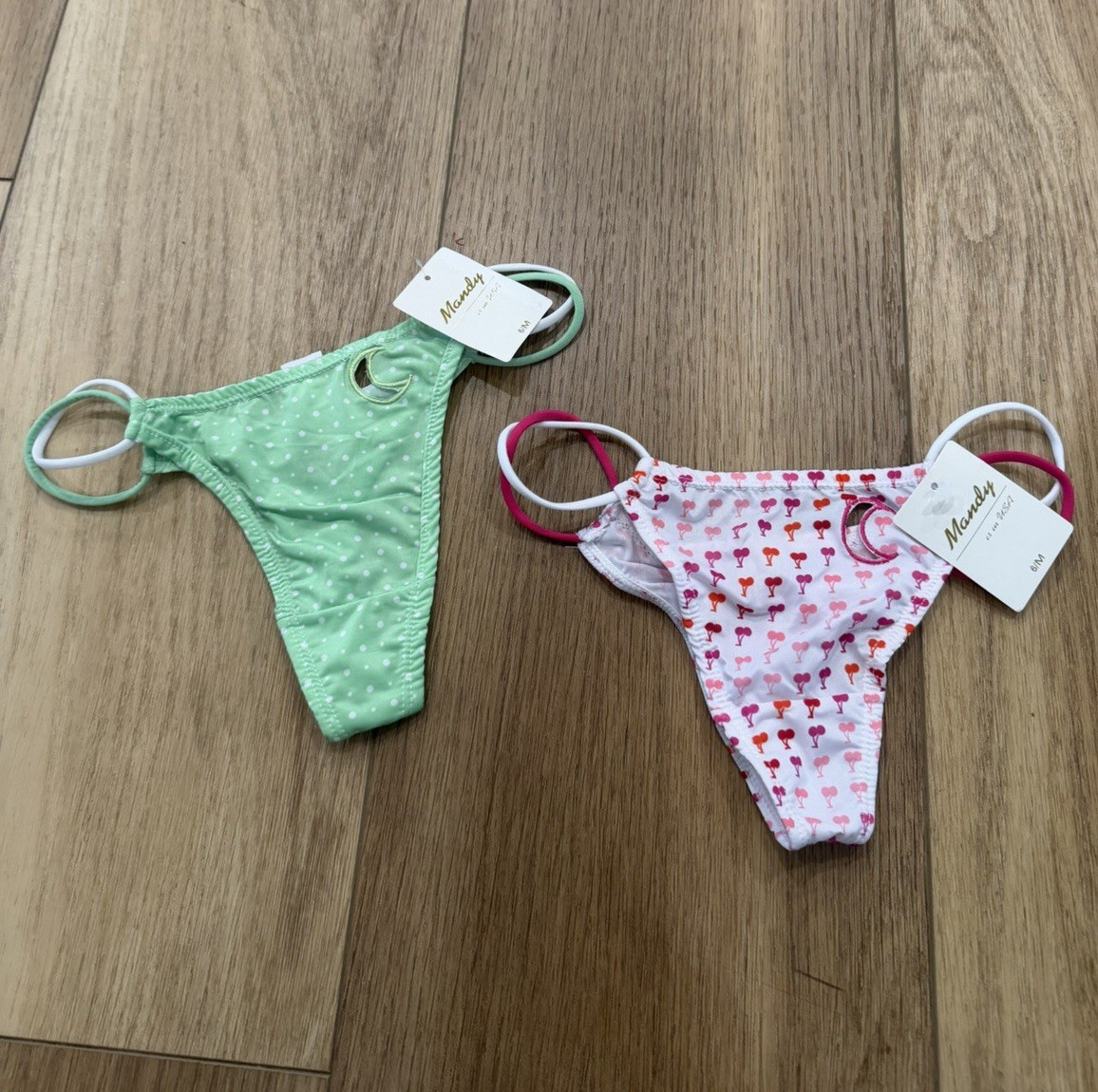 Mandy 2-Pack Thong/String Panties 6/M Multicolor Polka Dot Ring Stretch