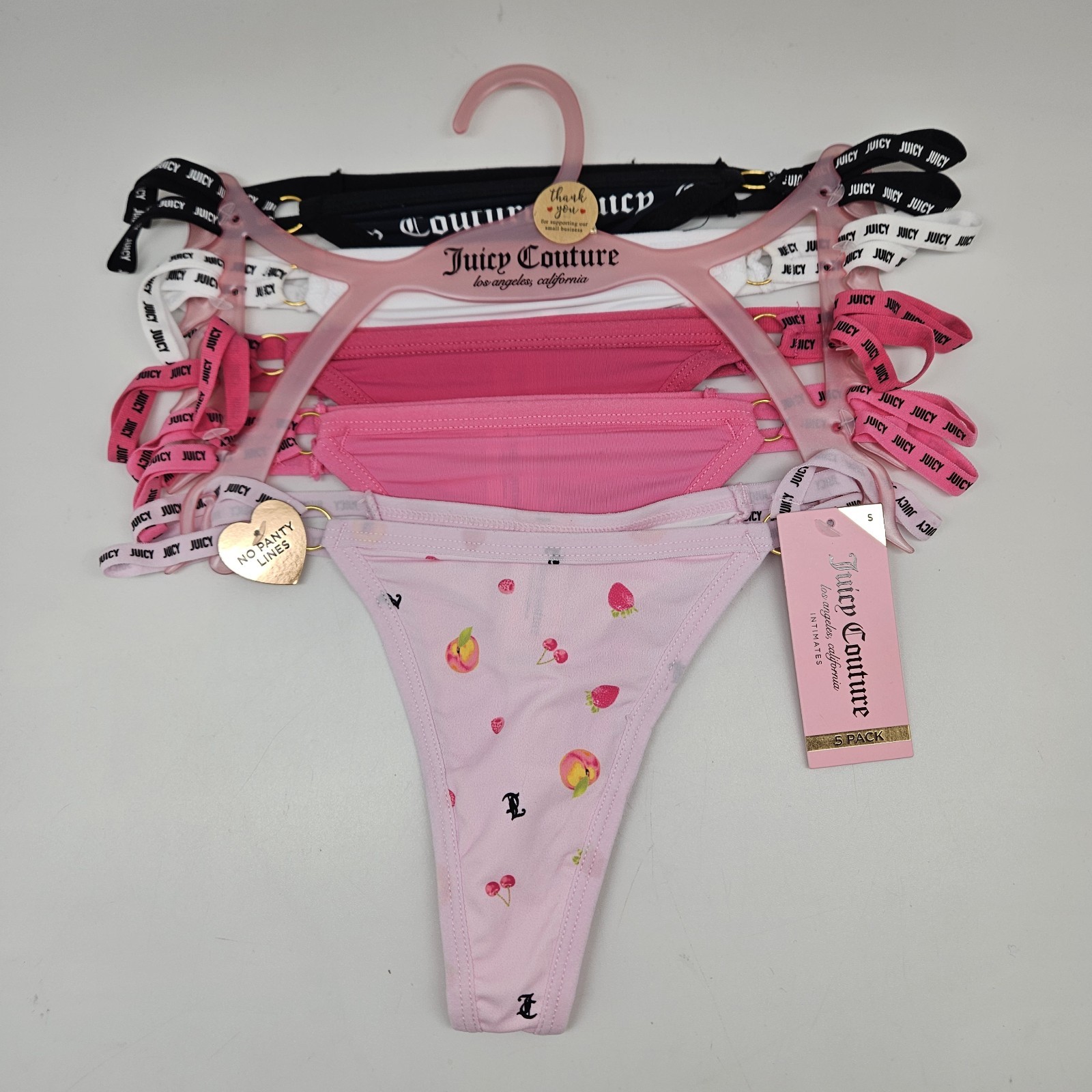 JUICY COUTURE 5 Pack Women’s S M L XL Logo Thong Panties Black White Pink