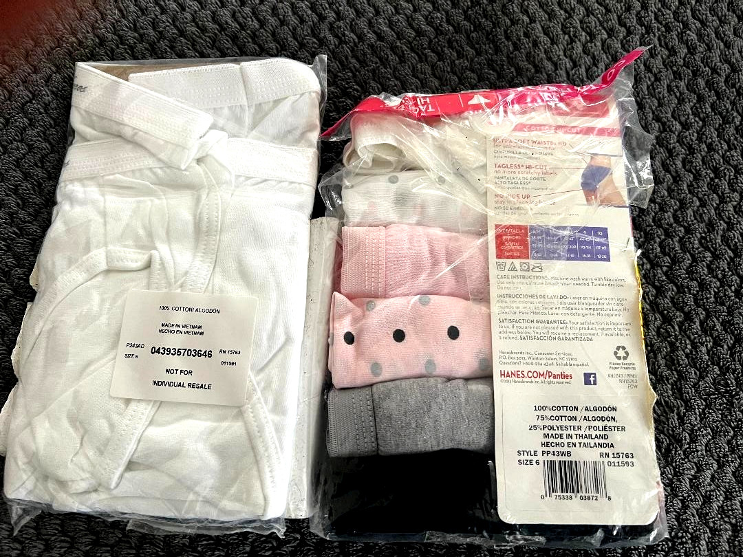 Hanes Cotton Hi-Cut Briefs Size 6 Tagless Ultra plush -8 Pack multi colors