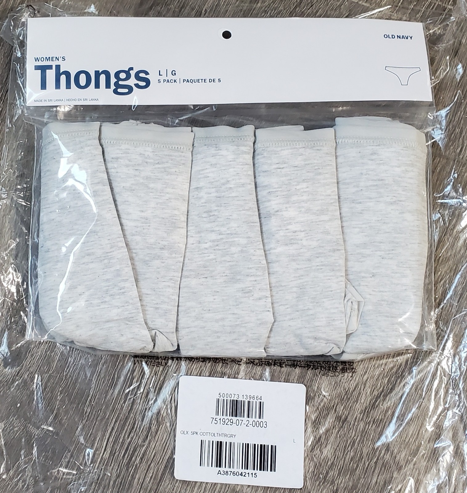Old Navy Size L Gray Supima® Cotton-Blend Thong Underwear 5-Pack New with Tags