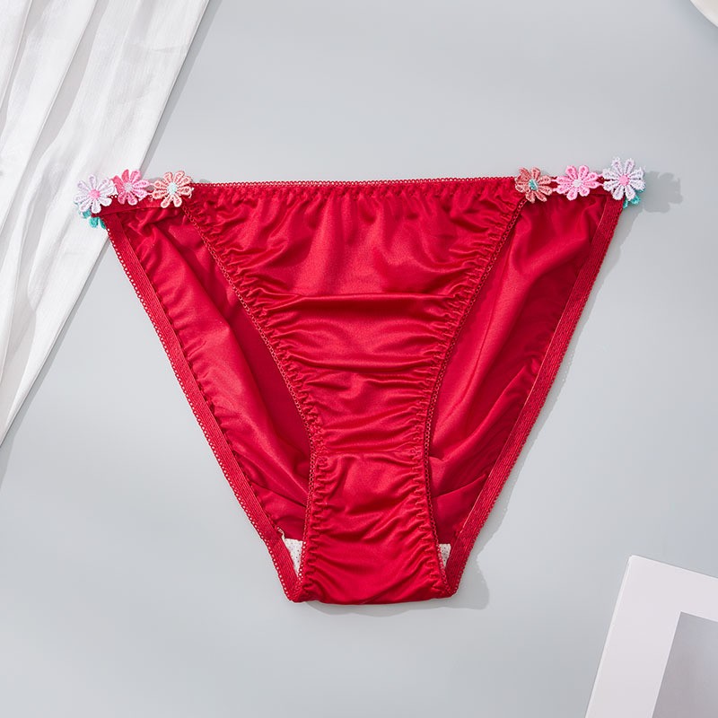 4 Pack Lot Sexy Womens Satin Panties Bikinis Briefs Underwear Flower Lingeries