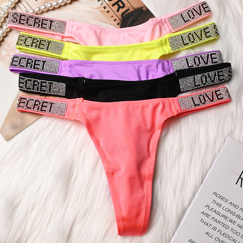 Pack Of 5 Sexy Womens Satin Panties Thong G string Brief Glitter Strap Underwear