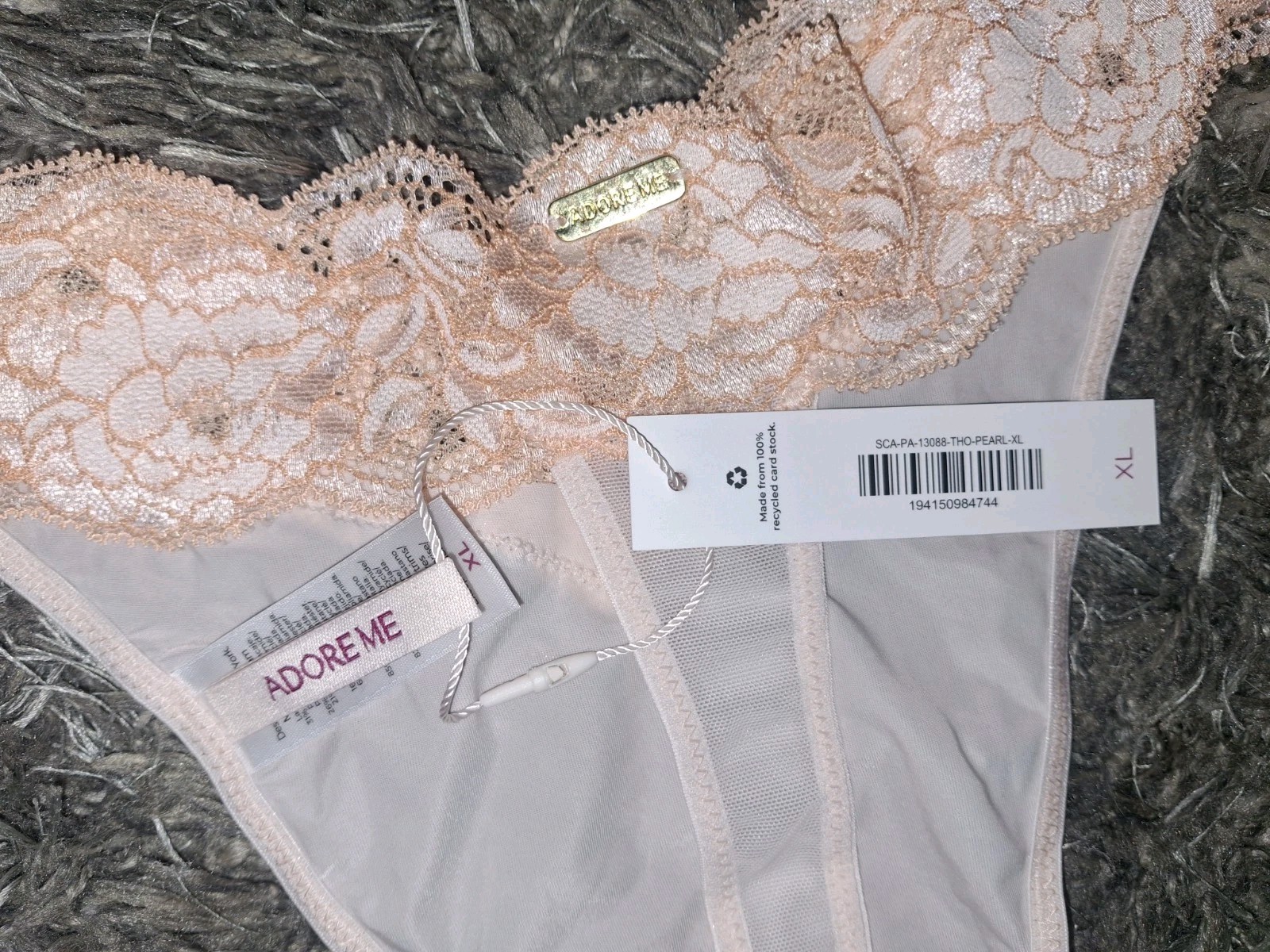 Adore Me/VS Floral Lace/mesh Thong Panty NEW Size XL 2tone Peach